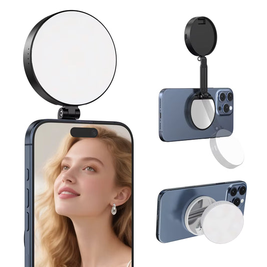 3-in-1 Magnetic Selfie Ring Light with Mirror – 360° Foldable LED Light