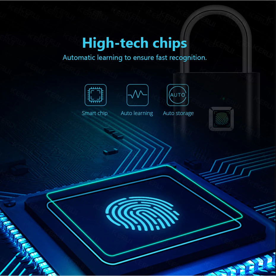Cadeado Biométrico KERUI – Fingerprint Smart Lock Sem Chave