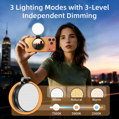 3 em 1 Magnetic Selfie Ring Light com Espelho – LED Dobrável 360°