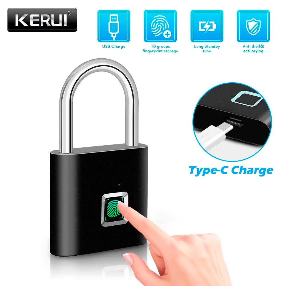 Cadeado Biométrico KERUI – Fingerprint Smart Lock Sem Chave