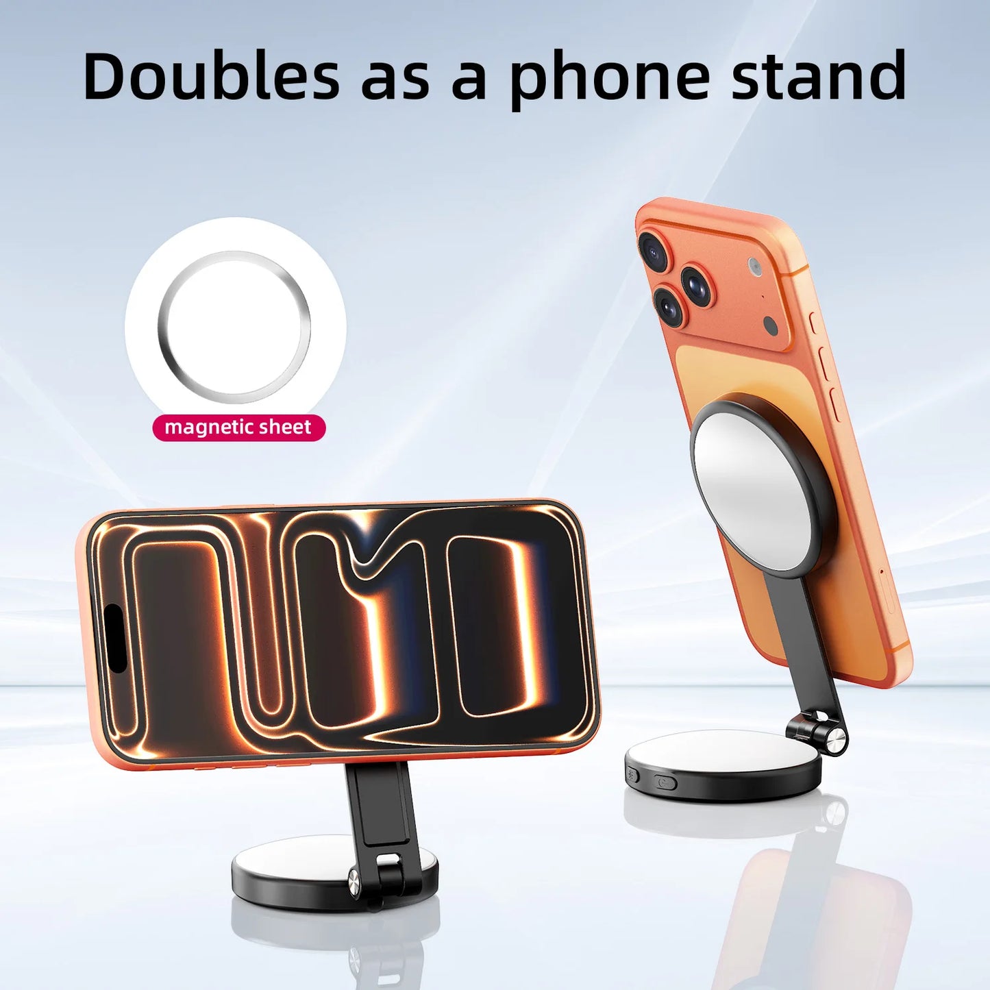 3 em 1 Magnetic Selfie Ring Light com Espelho – LED Dobrável 360°