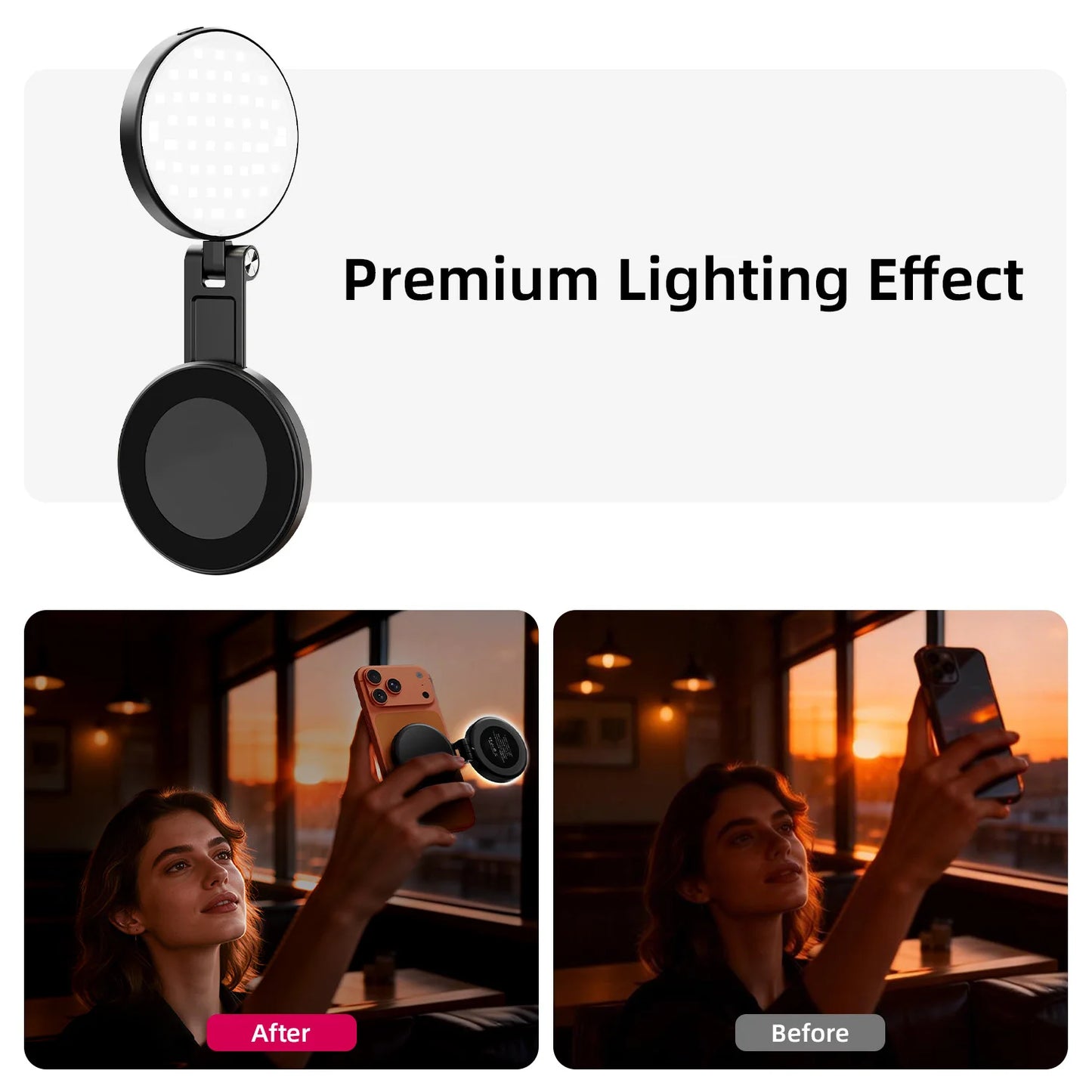 3 em 1 Magnetic Selfie Ring Light com Espelho – LED Dobrável 360°