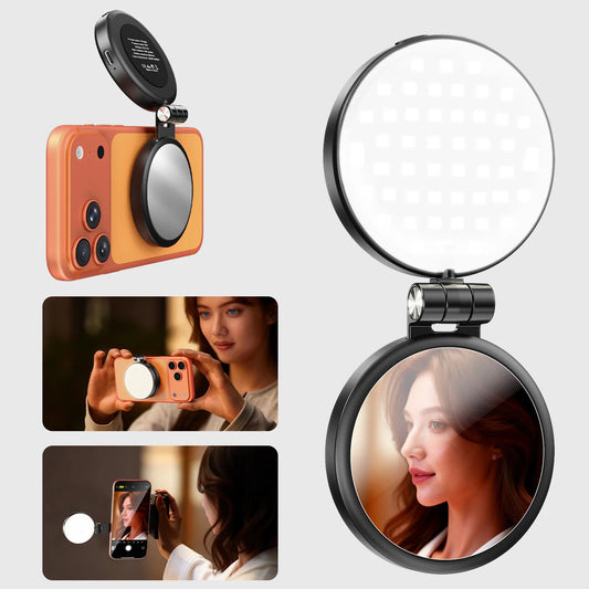 3 em 1 Magnetic Selfie Ring Light com Espelho – LED Dobrável 360°