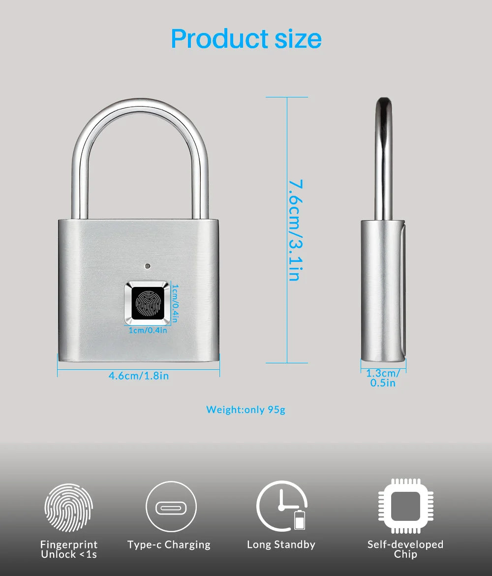 Cadeado Biométrico KERUI – Fingerprint Smart Lock Sem Chave