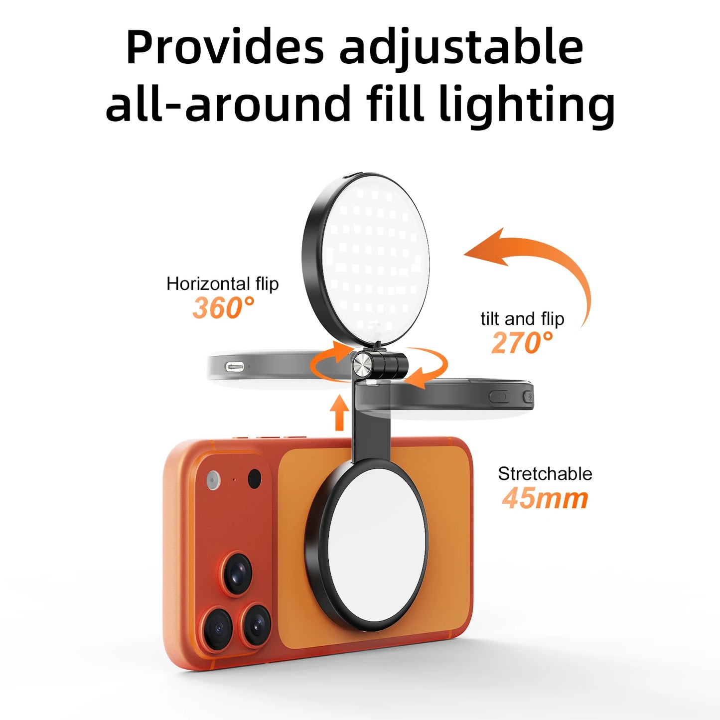 3 em 1 Magnetic Selfie Ring Light com Espelho – LED Dobrável 360°